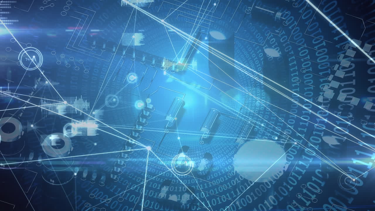 숫자와 모양으로 만들어진 플로팅 서클을 가진 그래프의 연결선의 애니메이션