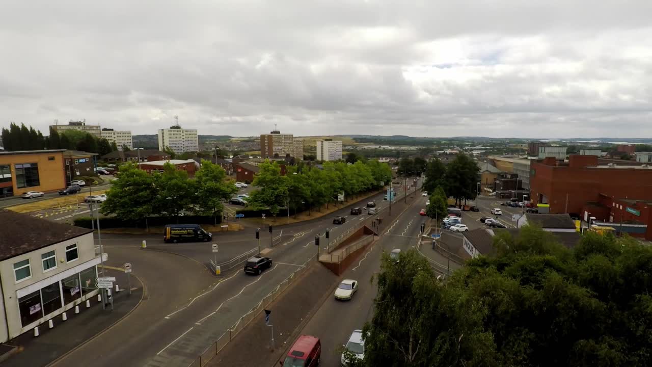 스토크 온 트렌트의 핸리 근처 a50 도로의 항공 영상