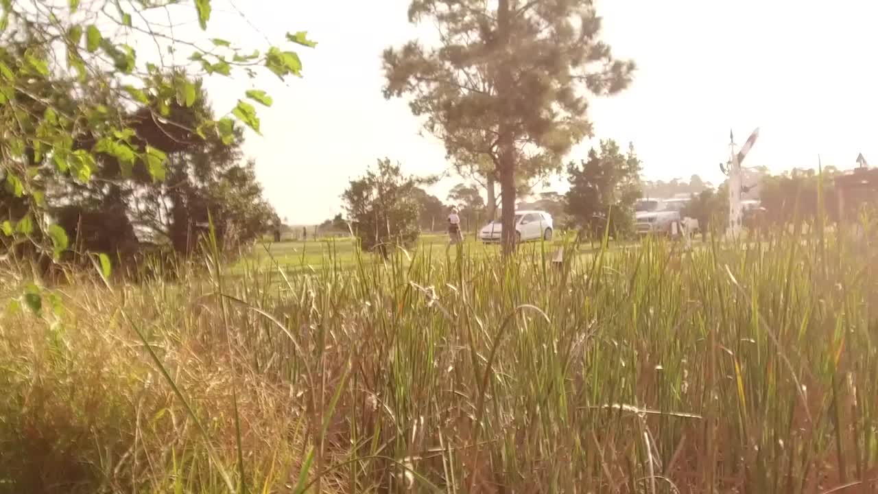 움직이는 모형 기차를 타고 남아프리카 동부 런던의 댐을 돌고 있는 슬로우 모션 작품