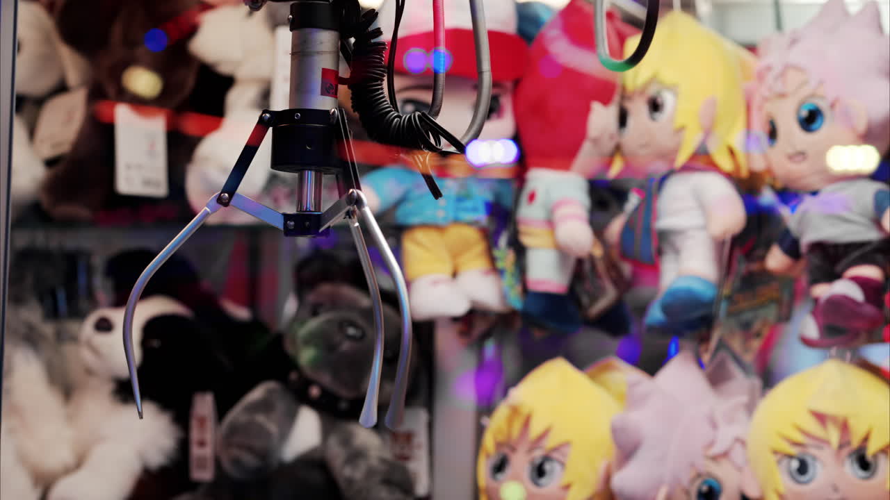 Close up of toys in a claw machine at an amusement park