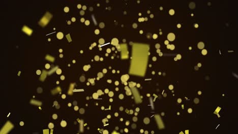 Animation-of-golden-confetti-floating-on-black-background