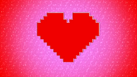 red pixel heart digital retro animation on red pink gradient flicker background