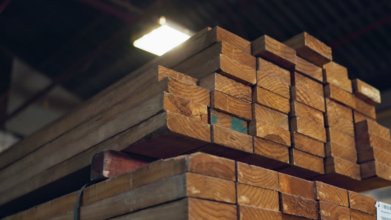 Stacked Lumber in Warehouse
