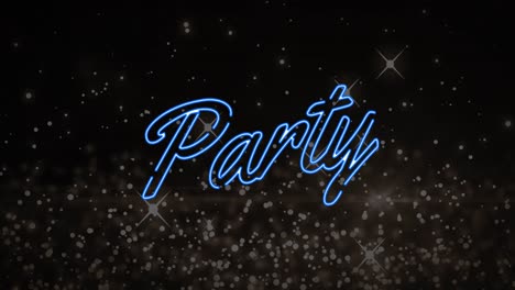 animation of party text over light spots and stars