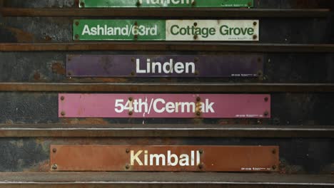 station directions on the stairs to the elevated train in chicago