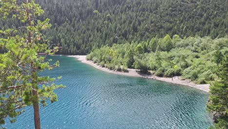 view over beach at lake blindsee in tyrol austria