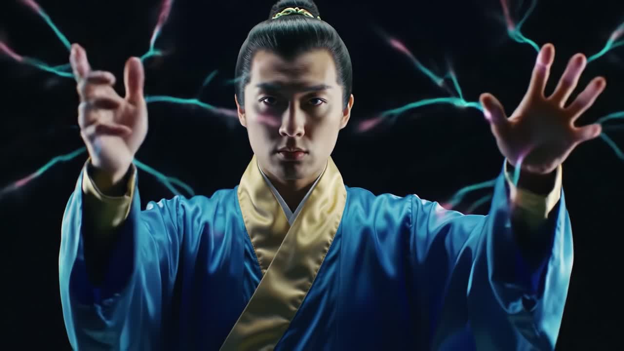 Man in Ancient Chinese Clothing with Mystic Energy