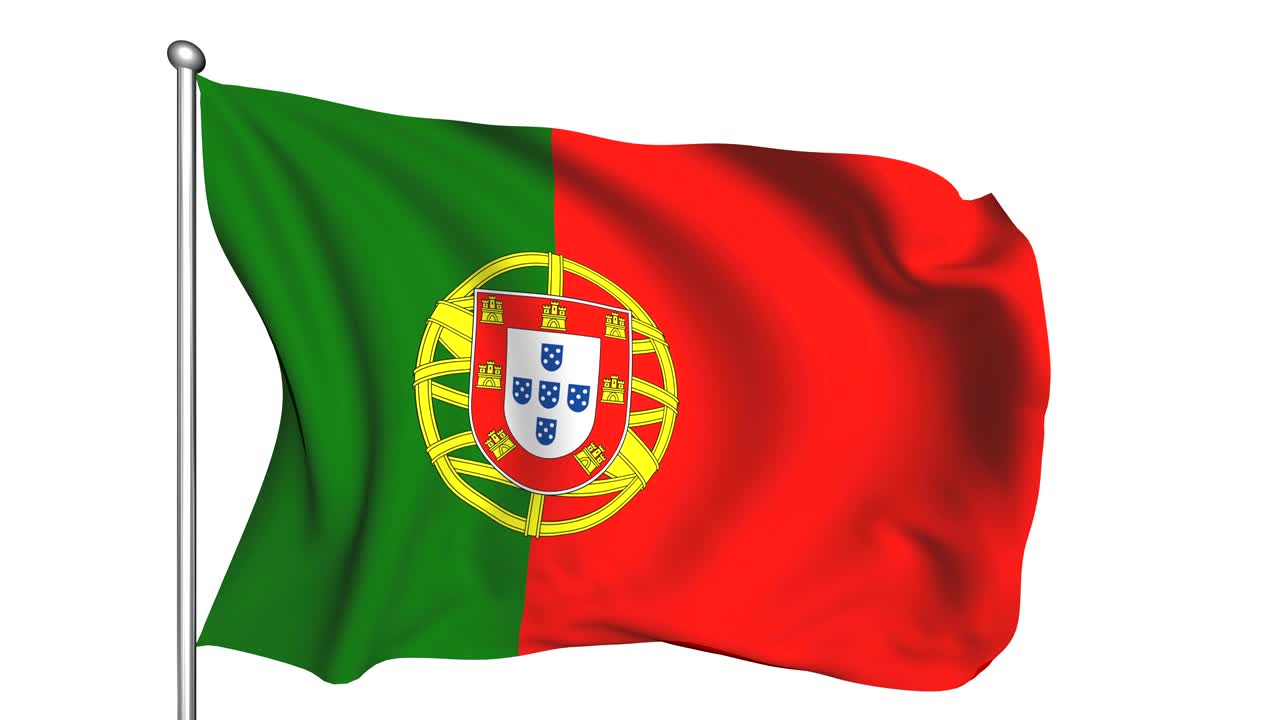 Portugals flagga med tygstruktur i vinden, med en alfakanal (halvtransparent, loopbar)