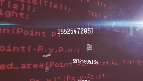 animation of changing numbers, lens flares and computer language against black background