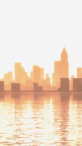 sunrise city skyline reflection