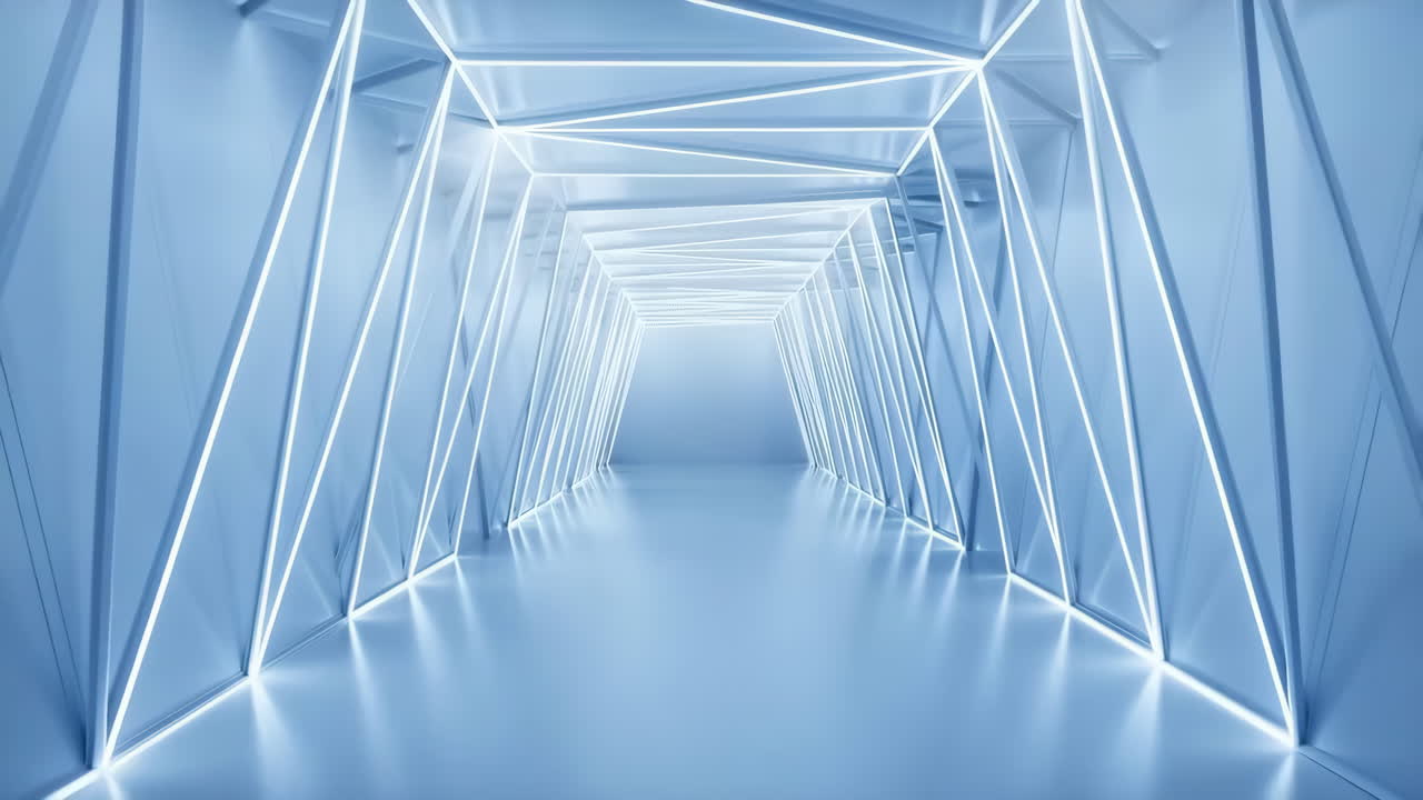 Futuristic Blue Neon Geometric Tunnel