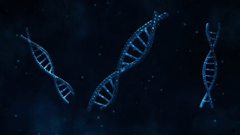 animation of dna strands over light spots on black background