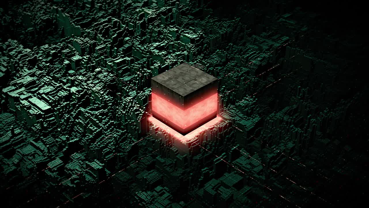 el sistema de computación cuántica de inteligencia artificial se enciende por el núcleo encriptado.