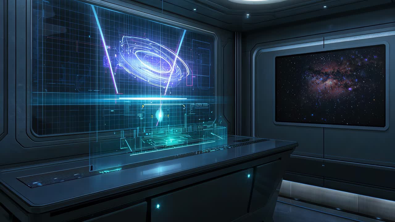 Futuristic Spaceship Interior with Holographic Display