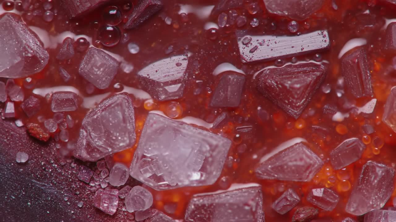 An Intriguing Transformation of Crystalline Structures: From Icy Blue to Deep Red, Exploring the Fascinating World of Colorful Mineral Crystals in Close-Up Detail