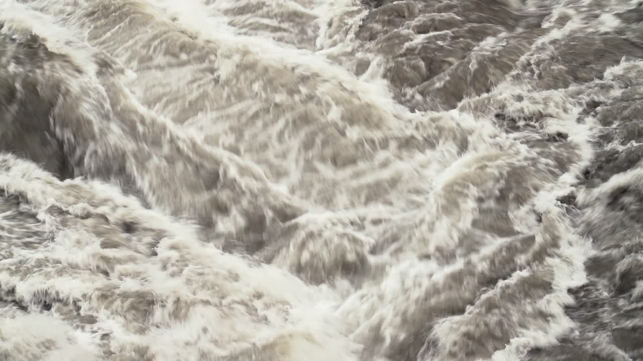 Close Up Of Powerful Glacial Water Flowing Rapidly In Iceland