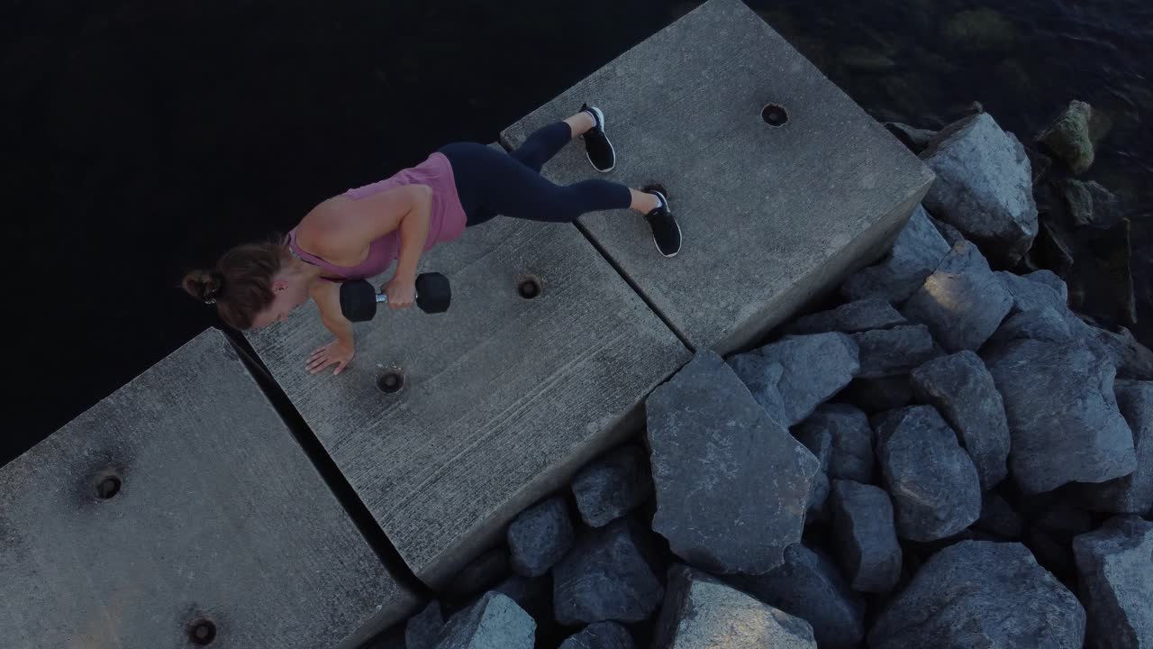 aerial women doing  outdoor fitness during summer