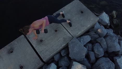 aerial women doing  outdoor fitness during summer