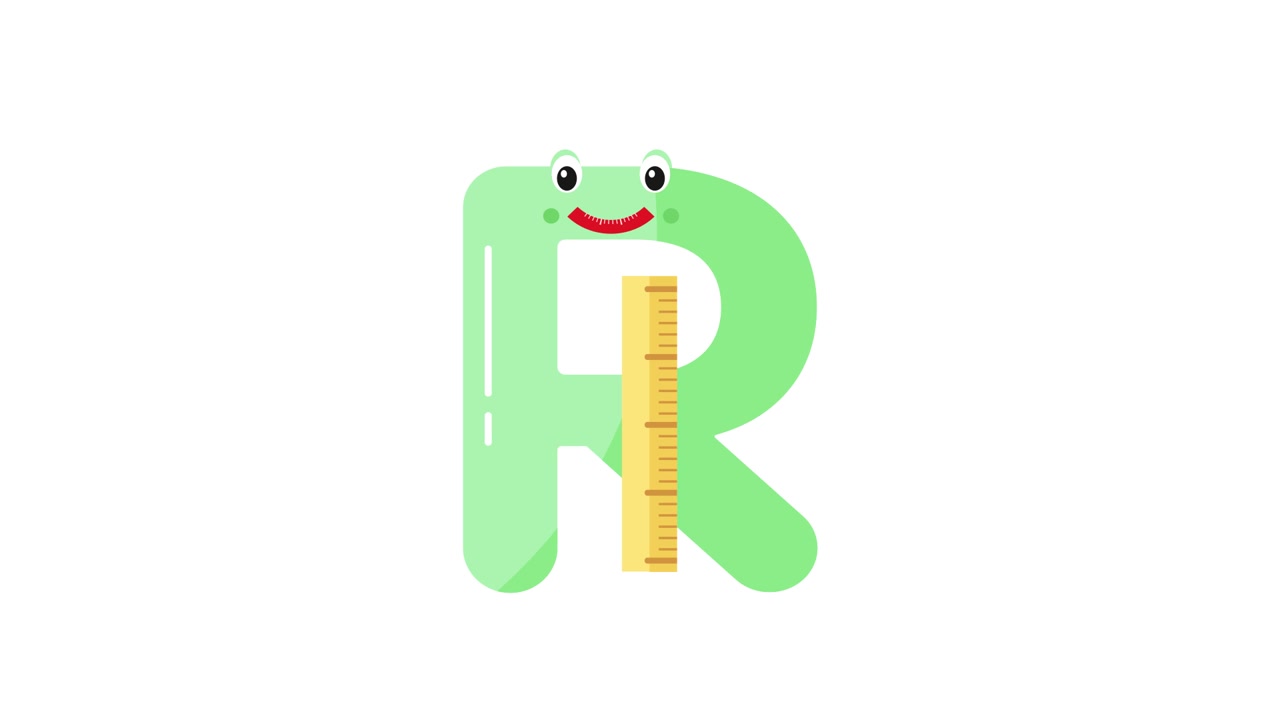 Animated Letter R Character Measuring with a Ruler