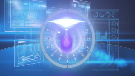 animation of light moving over processing circle on scientific graph and data