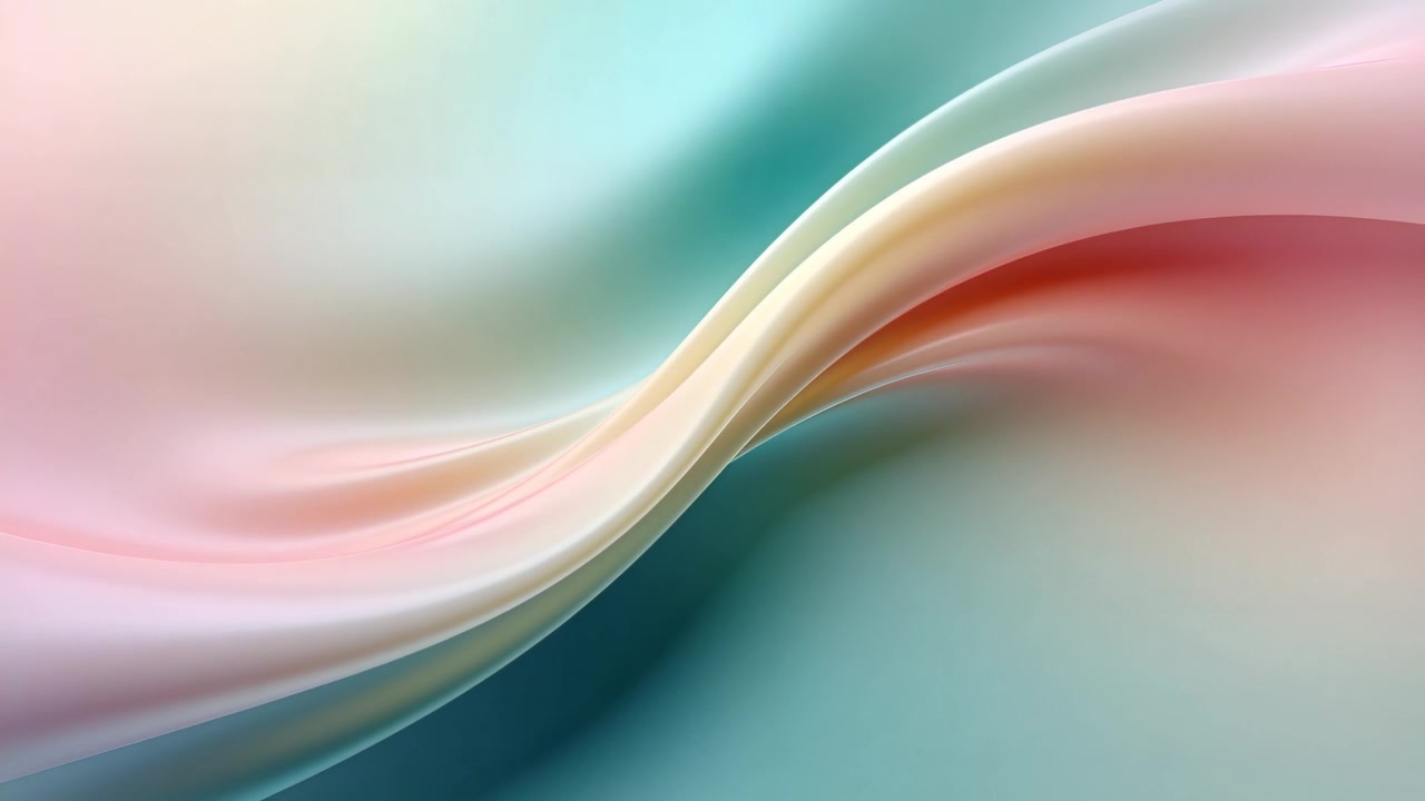 Frame one starting, flowing silk-like ribbon shifting across pastel gradient, showing glossy crest