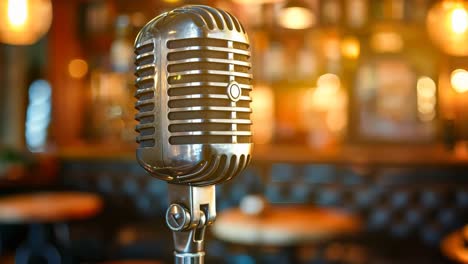 a microphone on a stand in front of a bar