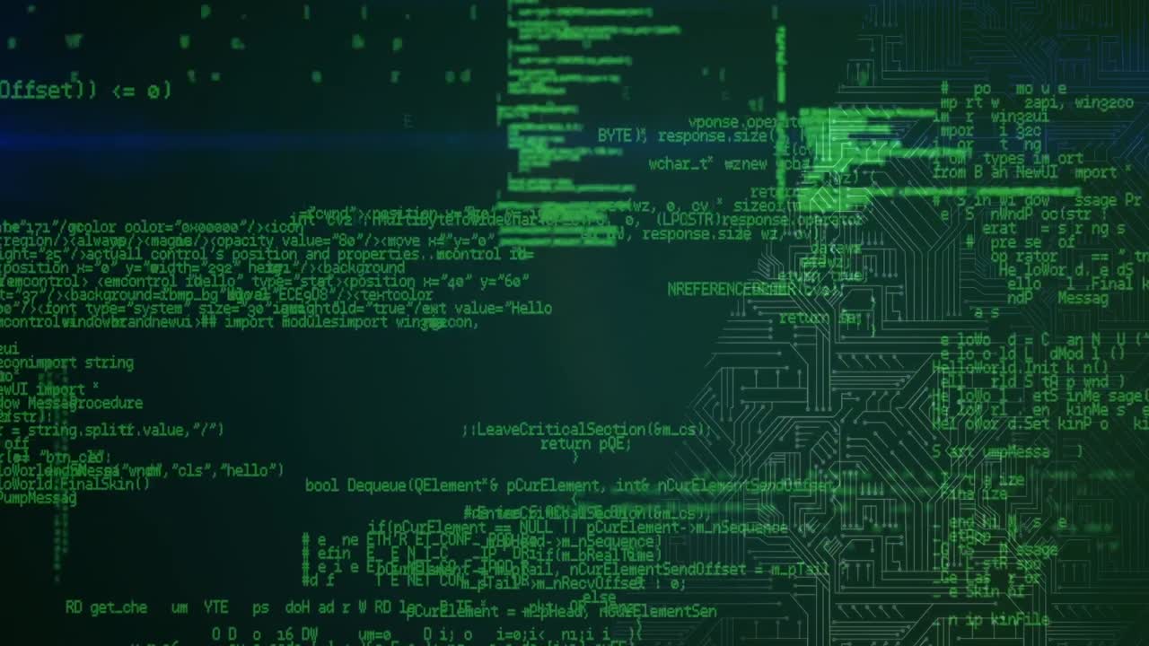 Animation of data processing and binary coding on green background