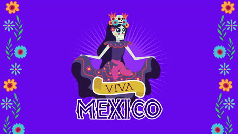 viva mexico animation with mariachi and catrina skulls characters