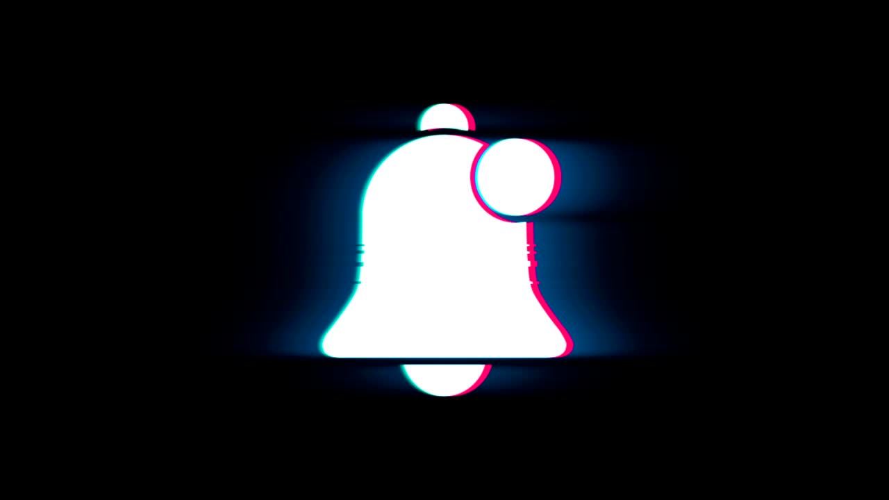 알람 신호, 벨 기호, 글리치, 레트로, 빈티지 애니메이션