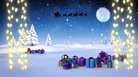 Animation-Von-Weihnachtsmannschlitten-Und-Weihnachtsgeschenken-über-Der-Winterlandschaft