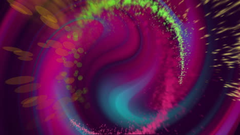 animation of colourful light trails and spots forming circles on black background