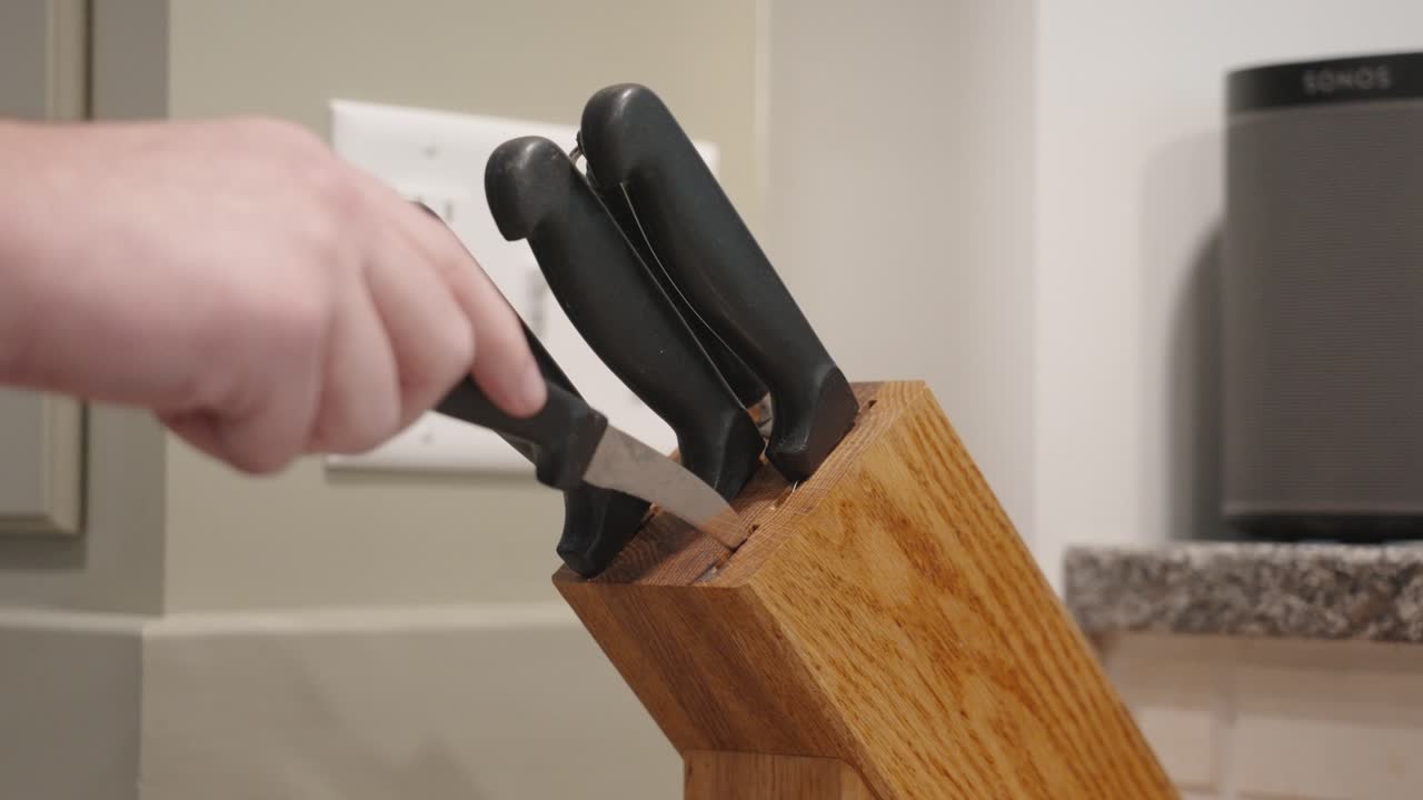 Putting back a specialty chef knife.