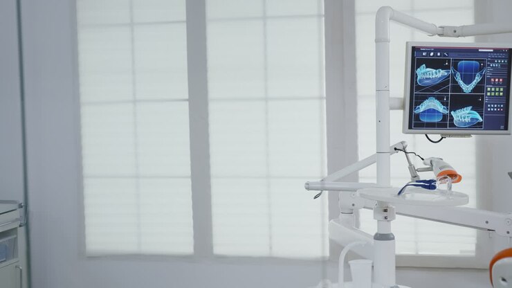 Close up of dental radiography images on monitor reveling teeh diagnosis