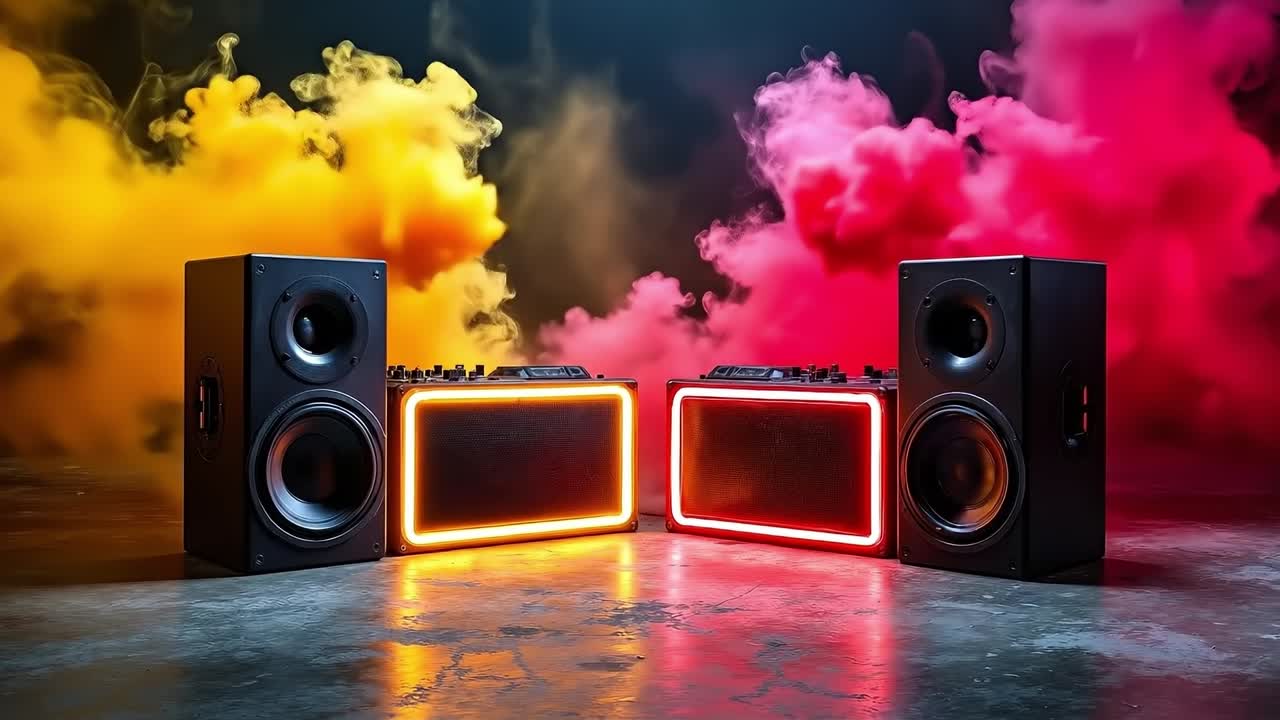 A pair of speakers sitting next to each other on a table