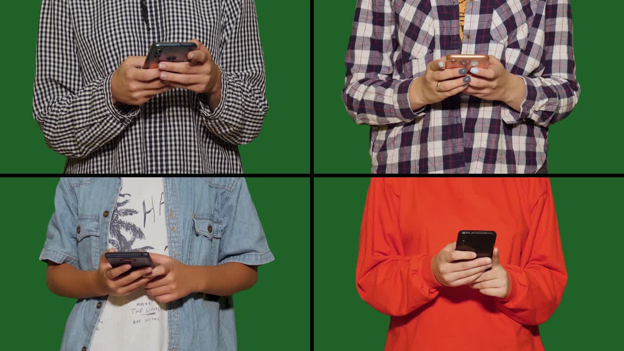 personas que usan teléfonos chroma key