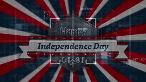 Confetti-falling-over-independence-day-text-banner-against-radial-background