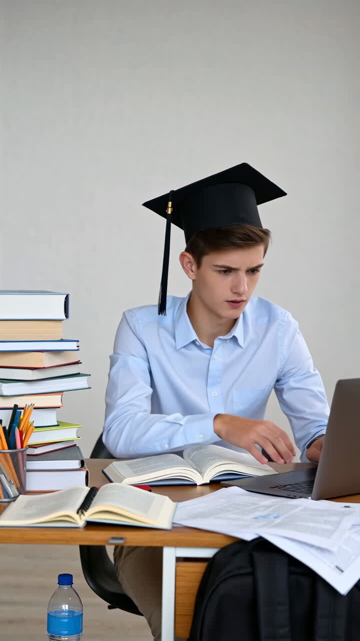 Studente che studia con laptop e libri