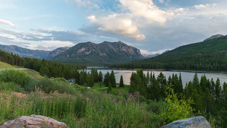 Hyalite-Reservoir-And-Mountain-Landscape-At-Sunset-Near-Bozeman-In-Montana