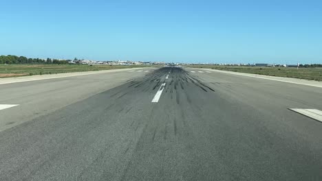 initial take-off roll as seen by the pilots, shot from a jet cabin