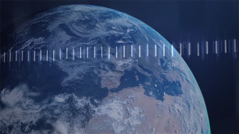 animation of financial data processing over globe on black background