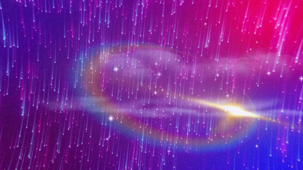 Animation of colourful shapes moving over space with stars