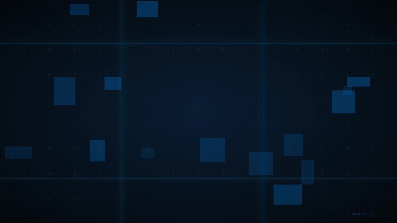 Digital Interface Background with Floating Blue Squares and Grid Lines