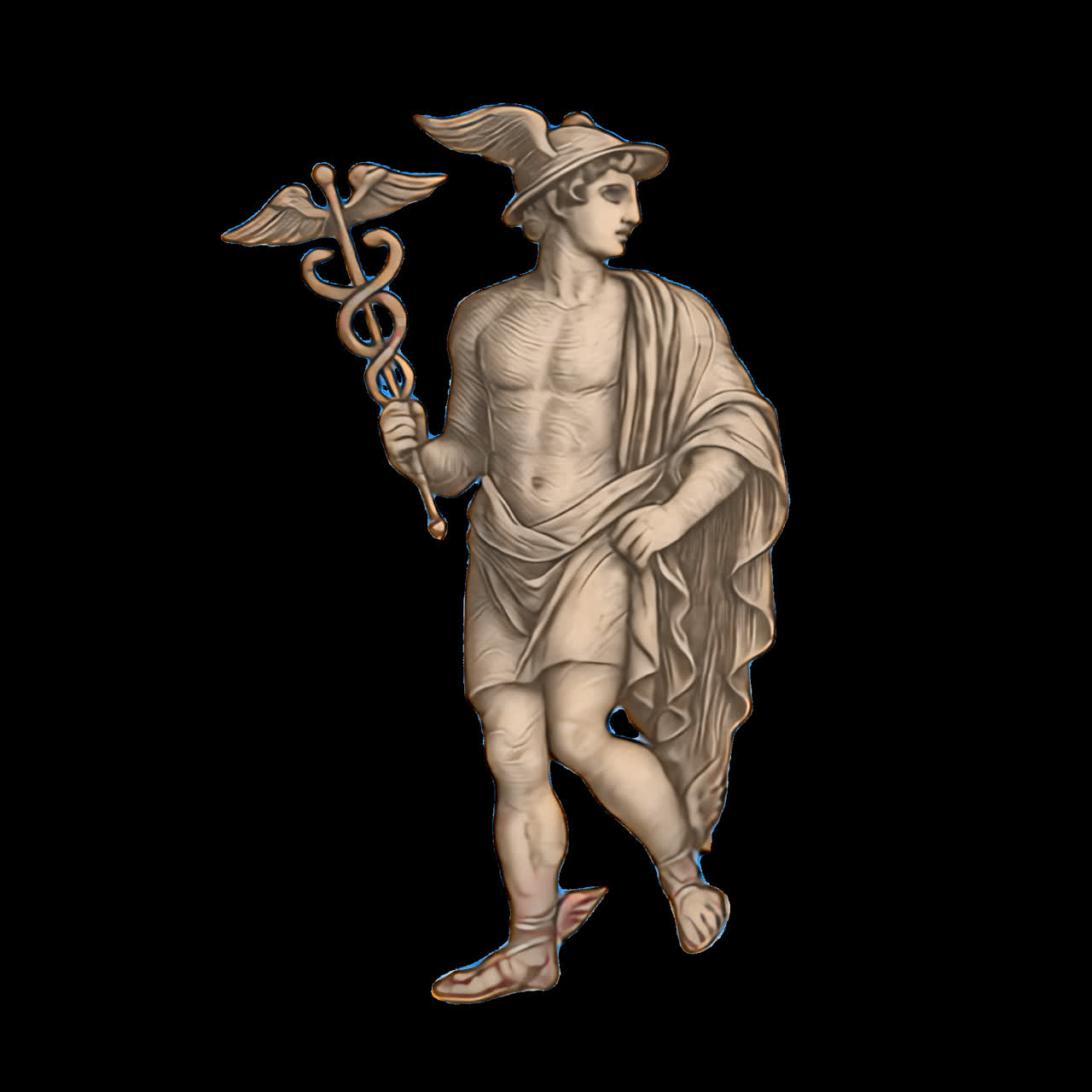 Ancient Greek god statue illustration animation isolated asset, transparent 4K video, alpha channel