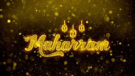 texto de deseo de muharram en el brillo dorado partículas de brillo animación