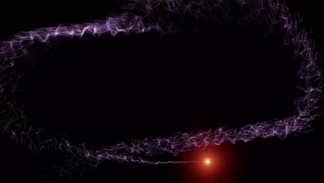 la bengala de luz roja arrastra partículas en un óvalo para resaltar el texto, el título o el espacio de copia en un fondo negro; se puede reproducir en bucle