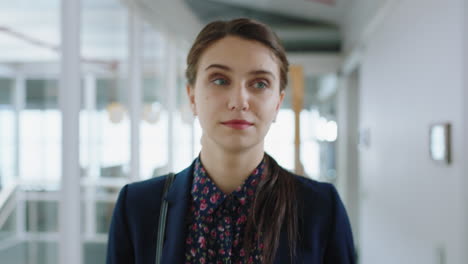 beautiful business woman walking through office arriving at work successful female executive smiling confident enjoying career 4k