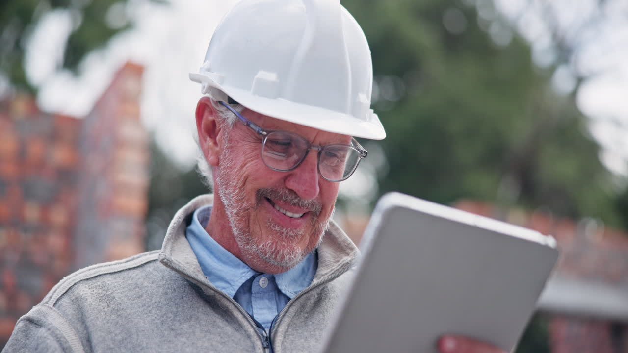 Construction engineer using tablet