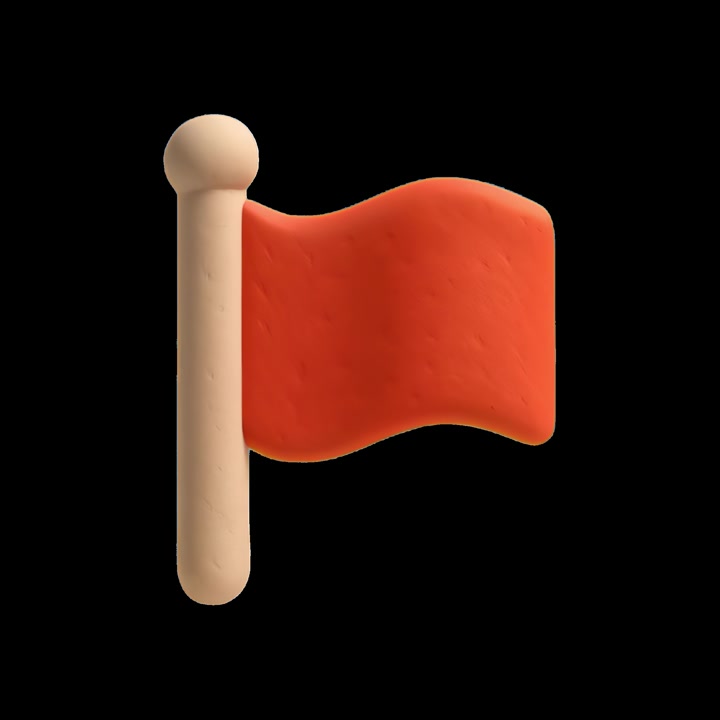 3D Animated Red Flag Icon on Black Background