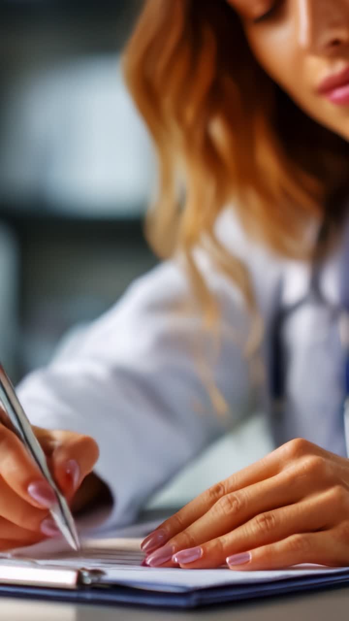 Professional Medical Practitioner Writing Notes with a Pen, Focused on Documenting Important Information with Attention to Detail in a Clinical Environment