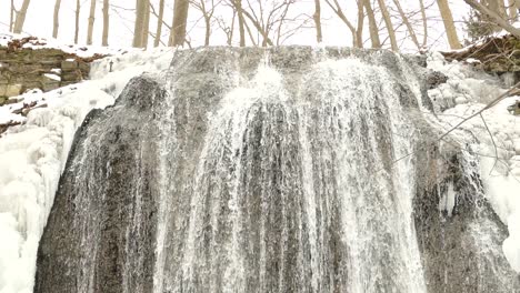 waterfall in winter at niagara escarpment in canada, close static shot